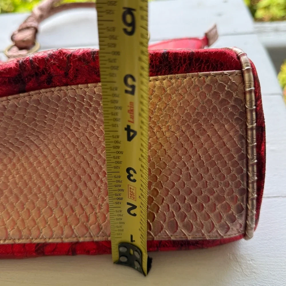 Y2K Metallic Red Rhinestone Buckle Satchel Purse McBling